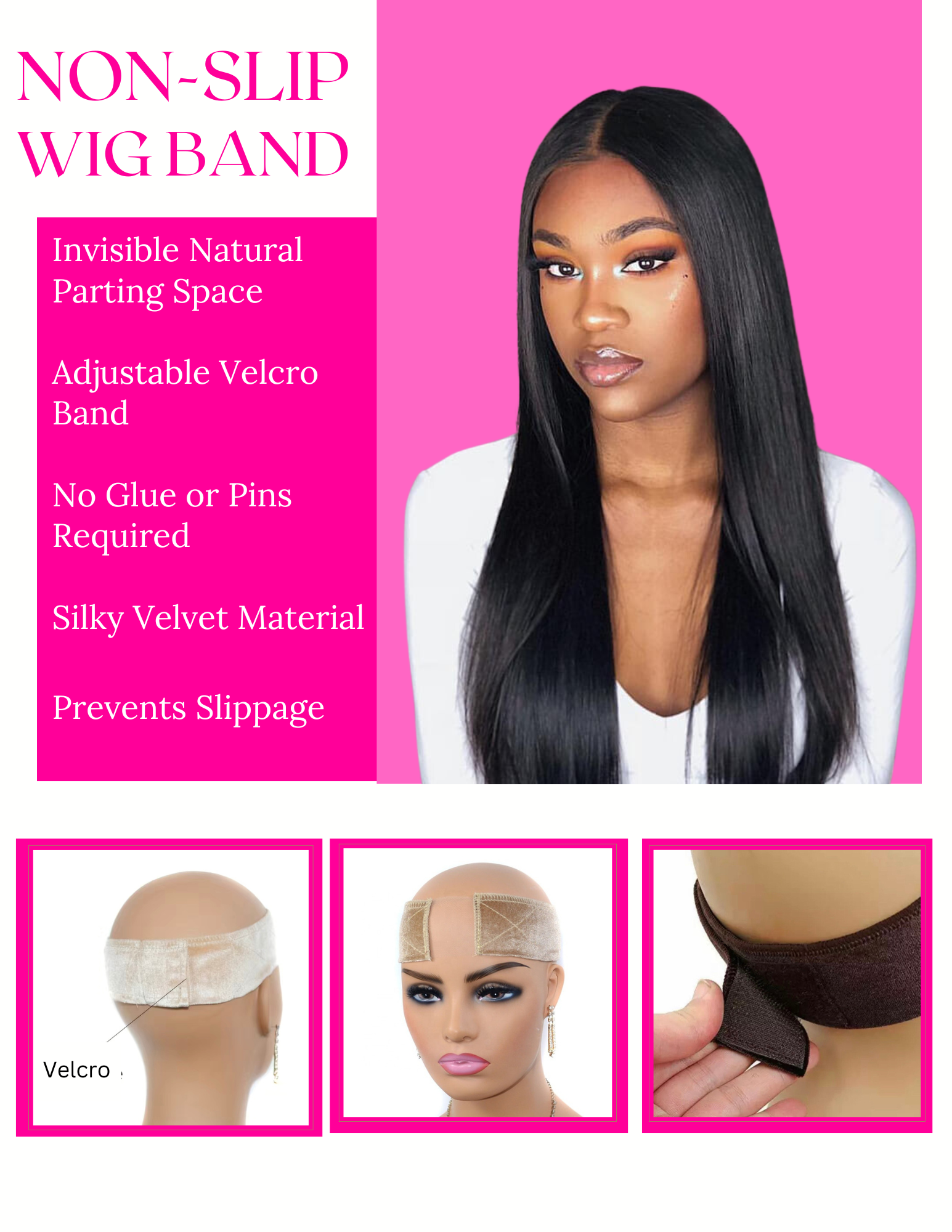 2 pcs Velvet Non Slip Wig Grip Band with Swiss Lace and Adjustable Velcro Strap The Boss Hair 14