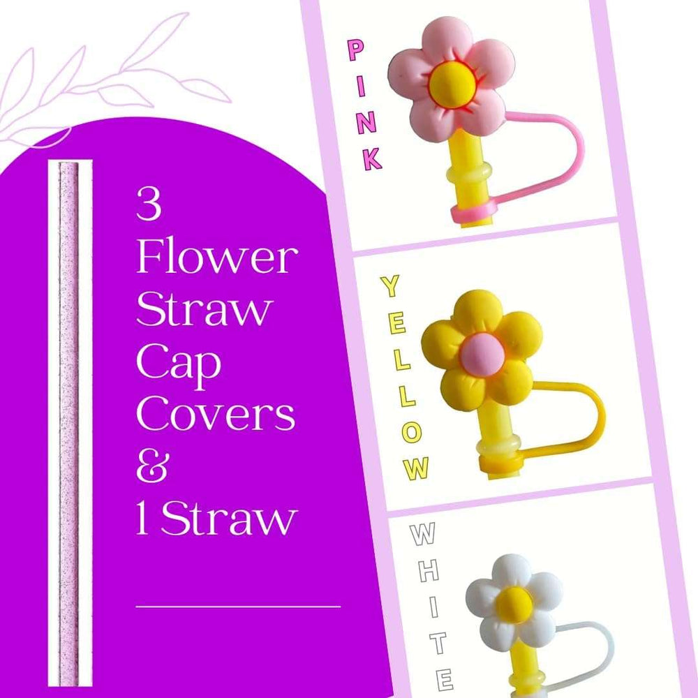 4pc Flower Straw Covers Straw Topper Reusable Dust Proof Straw Tips 6-8mm Plug Straw Covers 30 and 40 Oz Tumbler with Glittery Straw