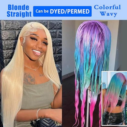 613 Lace Front Wig Human Hair 13x6 Transparent Lace Straight Blonde Lace Front Wigs Human Hair 613 HD Lace Frontal Wig 180% Density Pre Plucked with Baby Hair Blonde Wig Human Hair 24 Inch