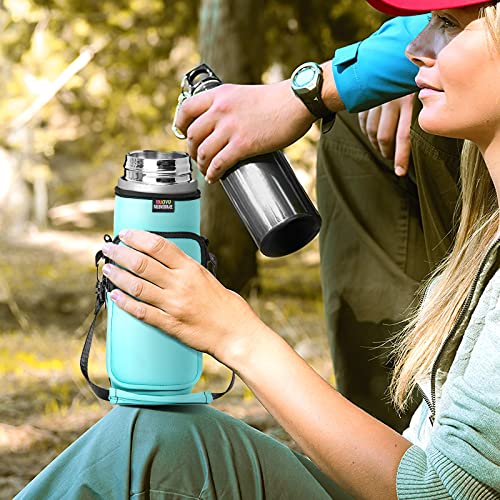 Nuovoware Water Bottle Carrier Bag, 25oz/32oz Bottle Pouch Holder, Adjustable Shoulder Hand Strap 2 Pocket Sling Neoprene Sleeve Sports Water Bottle Accessories for Hiking Travelling Camping