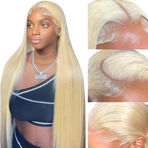 613 Lace Front Wig Human Hair 13x6 Transparent Lace Straight Blonde Lace Front Wigs Human Hair 613 HD Lace Frontal Wig 180% Density Pre Plucked with Baby Hair Blonde Wig Human Hair 24 Inch