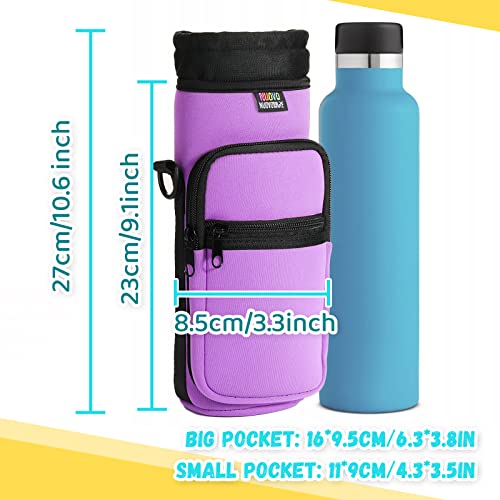 Nuovoware Water Bottle Carrier Bag, 25oz/32oz Bottle Pouch Holder, Adjustable Shoulder Hand Strap 2 Pocket Sling Neoprene Sleeve Sports Water Bottle Accessories for Hiking Travelling Camping