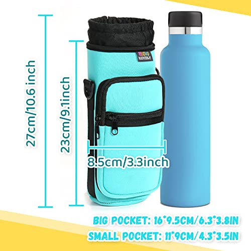 Nuovoware Water Bottle Carrier Bag, 25oz/32oz Bottle Pouch Holder, Adjustable Shoulder Hand Strap 2 Pocket Sling Neoprene Sleeve Sports Water Bottle Accessories for Hiking Travelling Camping