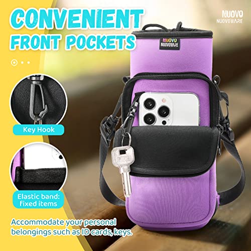 Nuovoware Water Bottle Carrier Bag, 25oz/32oz Bottle Pouch Holder, Adjustable Shoulder Hand Strap 2 Pocket Sling Neoprene Sleeve Sports Water Bottle Accessories for Hiking Travelling Camping