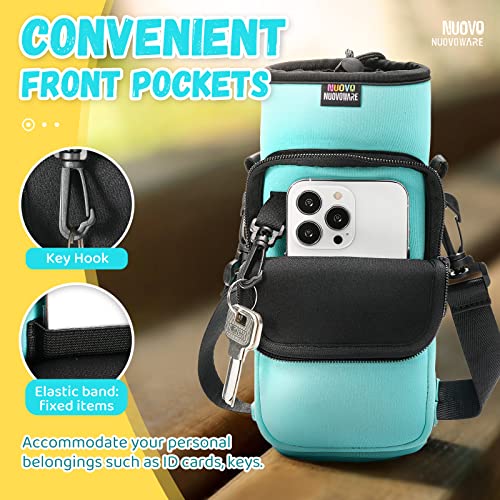 Nuovoware Water Bottle Carrier Bag, 25oz/32oz Bottle Pouch Holder, Adjustable Shoulder Hand Strap 2 Pocket Sling Neoprene Sleeve Sports Water Bottle Accessories for Hiking Travelling Camping