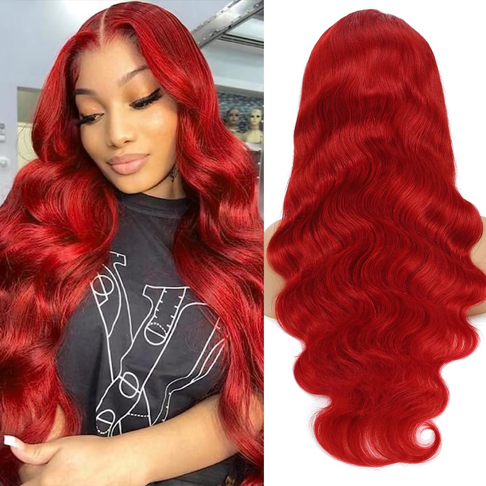 Red Lace Front Wigs Human Hair Pre Plucked 13x4 HD Colored Human Hair Lace Front Wigs Red Body Wave Lace Front Wigs Human Hair Red Frontal Wigs Human Hair 180% Density Red Wig Human Hair 24 Inch