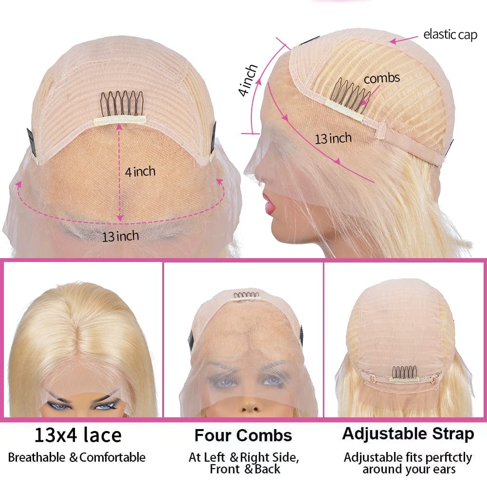 613 Lace Front Wig Human Hair 13x6 Transparent Lace Straight Blonde Lace Front Wigs Human Hair 613 HD Lace Frontal Wig 180% Density Pre Plucked with Baby Hair Blonde Wig Human Hair 24 Inch