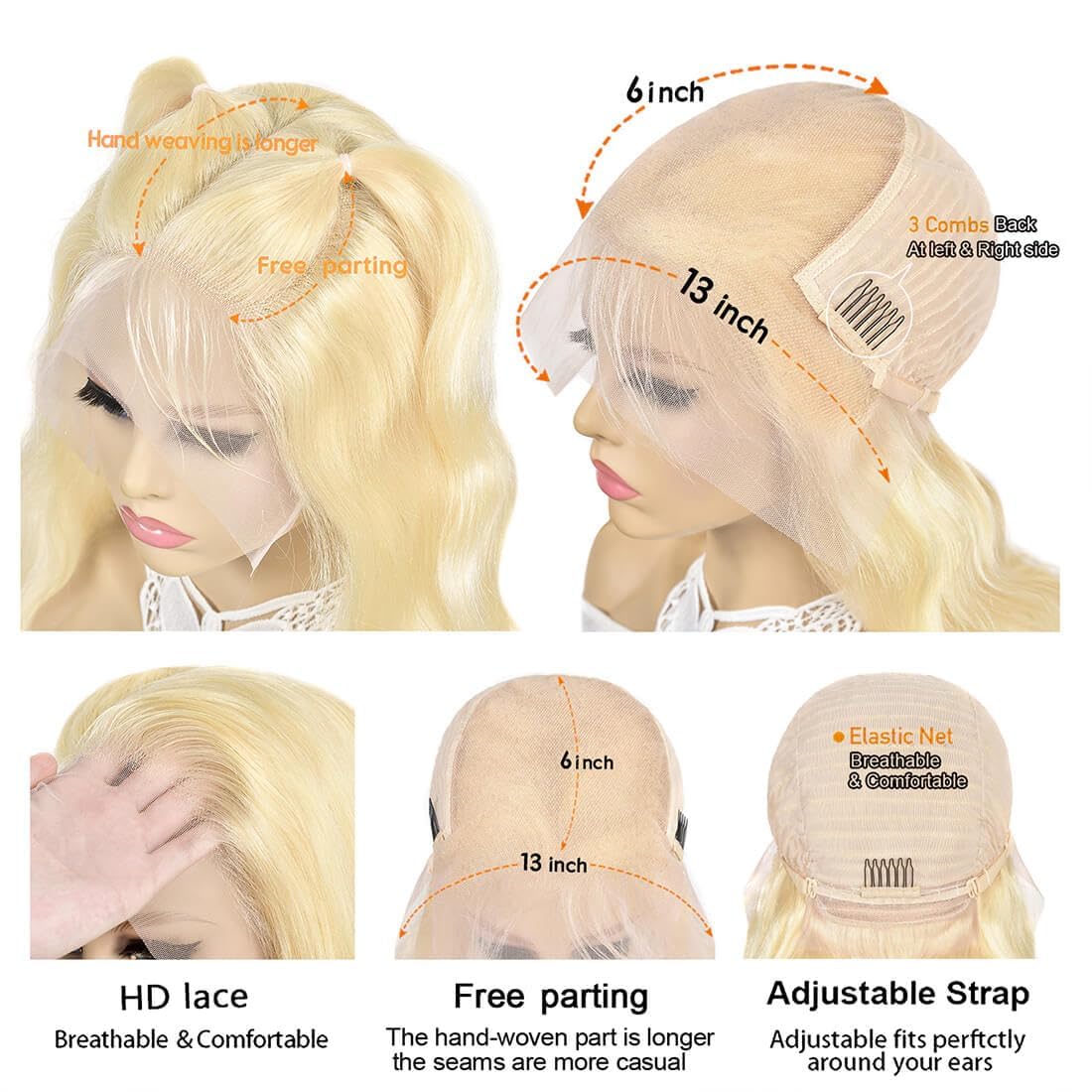 613 Lace Front Wig Human Hair 13x6 Transparent Lace Straight Blonde Lace Front Wigs Human Hair 613 HD Lace Frontal Wig 180% Density Pre Plucked with Baby Hair Blonde Wig Human Hair 24 Inch