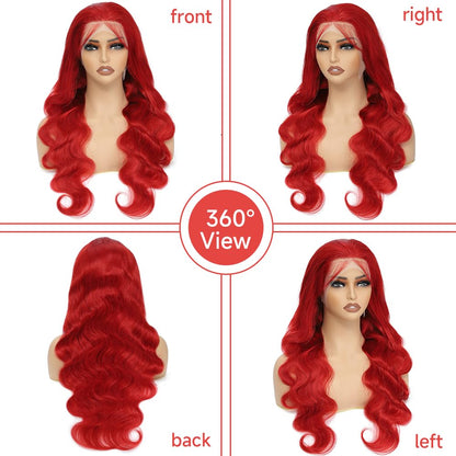 Red Lace Front Wigs Human Hair Pre Plucked 13x4 HD Colored Human Hair Lace Front Wigs Red Body Wave Lace Front Wigs Human Hair Red Frontal Wigs Human Hair 180% Density Red Wig Human Hair 24 Inch