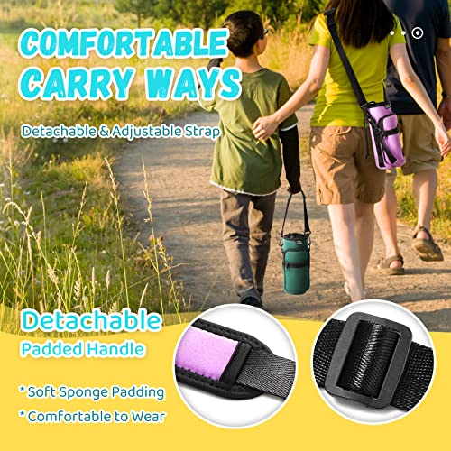 Nuovoware Water Bottle Carrier Bag, 25oz/32oz Bottle Pouch Holder, Adjustable Shoulder Hand Strap 2 Pocket Sling Neoprene Sleeve Sports Water Bottle Accessories for Hiking Travelling Camping