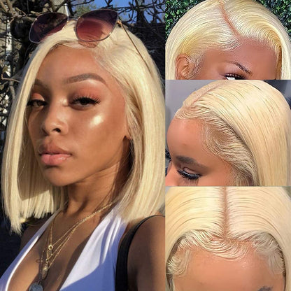 613 Lace Front Wig Human Hair 13x6 Transparent Lace Straight Blonde Lace Front Wigs Human Hair 613 HD Lace Frontal Wig 180% Density Pre Plucked with Baby Hair Blonde Wig Human Hair 24 Inch