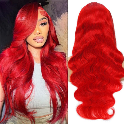 Red Lace Front Wigs Human Hair Pre Plucked 13x4 HD Colored Human Hair Lace Front Wigs Red Body Wave Lace Front Wigs Human Hair Red Frontal Wigs Human Hair 180% Density Red Wig Human Hair 24 Inch