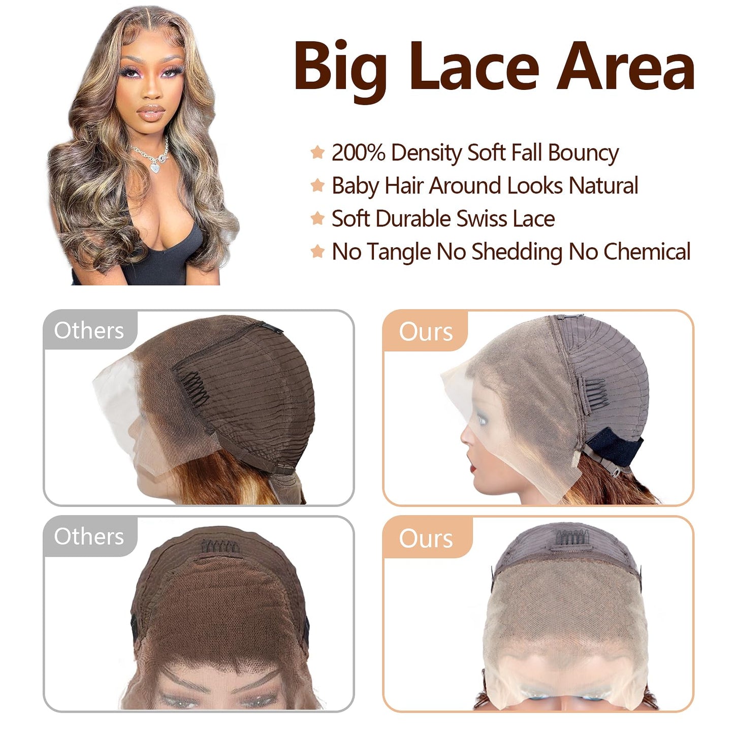 Highlight Ombre Full 13x4 Lace Front Body Wave Wigs Human Hair 4/27 HD Transparent 13x4 Full Frontal Wig Pre Plucked 13x4 Highlight Body Wave Bleached Knots Tiny Knots Hair 200% Density 26 Inch