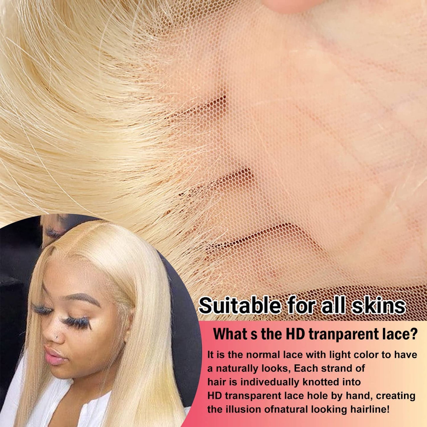 613 Lace Front Wig Human Hair 13x6 Transparent Lace Straight Blonde Lace Front Wigs Human Hair 613 HD Lace Frontal Wig 180% Density Pre Plucked with Baby Hair Blonde Wig Human Hair 24 Inch