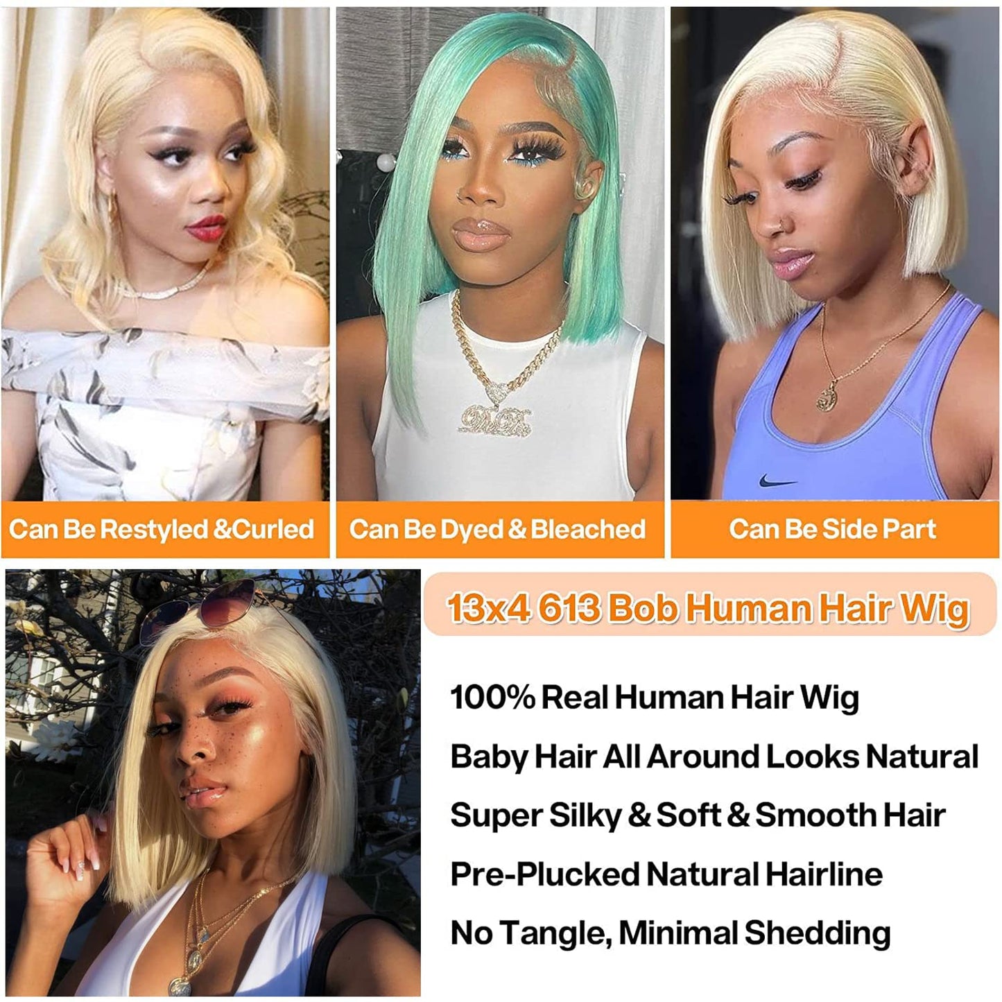 613 Lace Front Wig Human Hair 13x6 Transparent Lace Straight Blonde Lace Front Wigs Human Hair 613 HD Lace Frontal Wig 180% Density Pre Plucked with Baby Hair Blonde Wig Human Hair 24 Inch