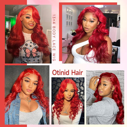 Red Lace Front Wigs Human Hair Pre Plucked 13x4 HD Colored Human Hair Lace Front Wigs Red Body Wave Lace Front Wigs Human Hair Red Frontal Wigs Human Hair 180% Density Red Wig Human Hair 24 Inch