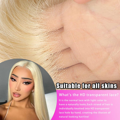 613 Lace Front Wig Human Hair 13x6 Transparent Lace Straight Blonde Lace Front Wigs Human Hair 613 HD Lace Frontal Wig 180% Density Pre Plucked with Baby Hair Blonde Wig Human Hair 24 Inch