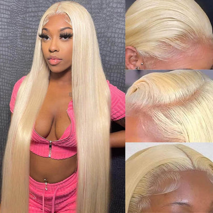 613 Lace Front Wig Human Hair 13x6 Transparent Lace Straight Blonde Lace Front Wigs Human Hair 613 HD Lace Frontal Wig 180% Density Pre Plucked with Baby Hair Blonde Wig Human Hair 24 Inch