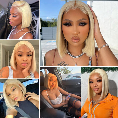 613 Lace Front Wig Human Hair 13x6 Transparent Lace Straight Blonde Lace Front Wigs Human Hair 613 HD Lace Frontal Wig 180% Density Pre Plucked with Baby Hair Blonde Wig Human Hair 24 Inch