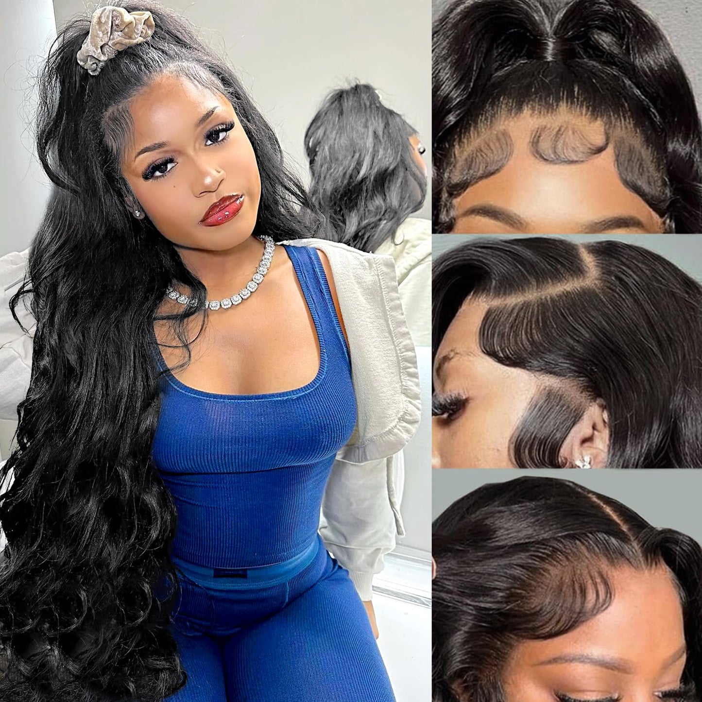 Highlight Ombre Full 13x4 Lace Front Body Wave Wigs Human Hair 4/27 HD Transparent 13x4 Full Frontal Wig Pre Plucked 13x4 Highlight Body Wave Bleached Knots Tiny Knots Hair 200% Density 26 Inch