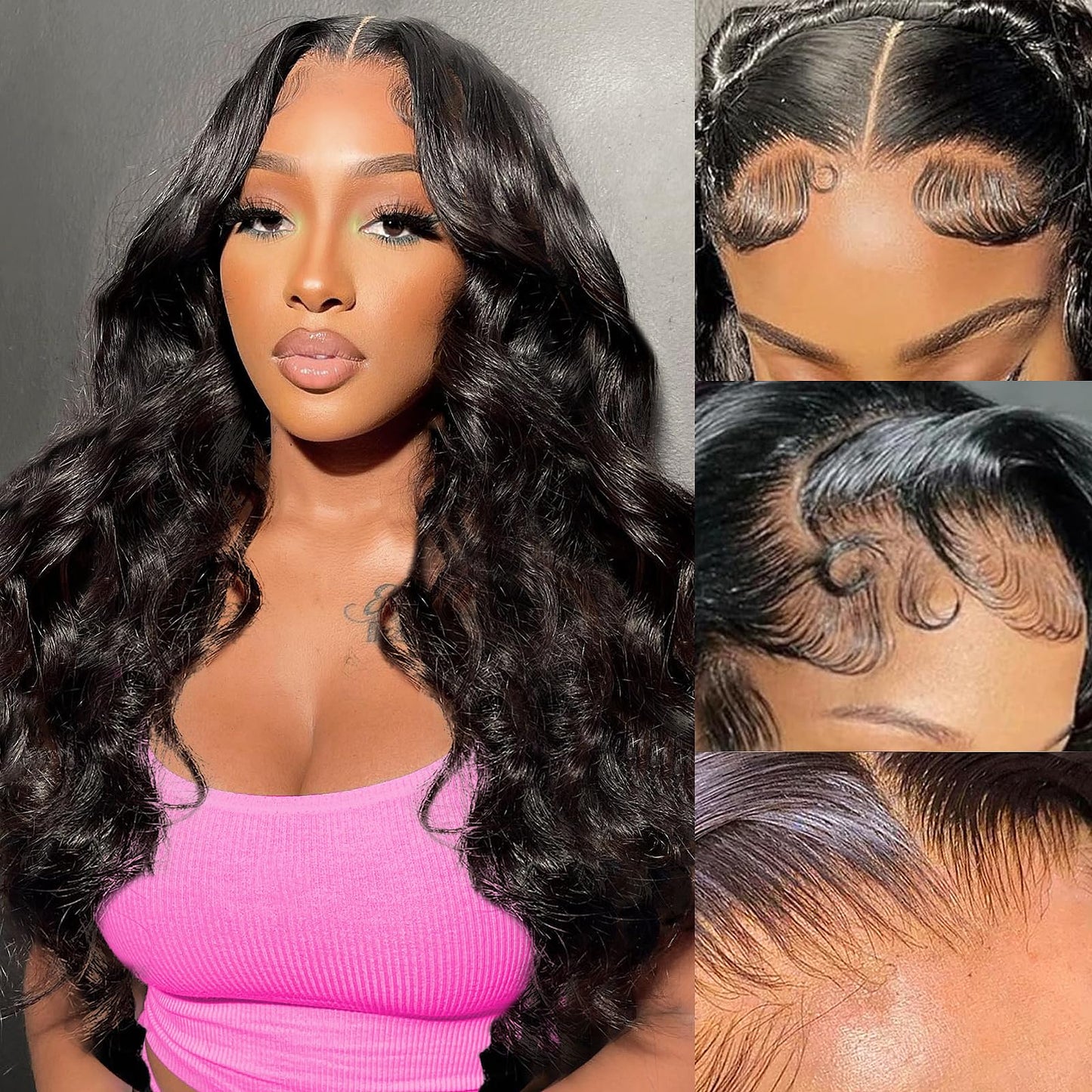 Highlight Ombre Full 13x4 Lace Front Body Wave Wigs Human Hair 4/27 HD Transparent 13x4 Full Frontal Wig Pre Plucked 13x4 Highlight Body Wave Bleached Knots Tiny Knots Hair 200% Density 26 Inch