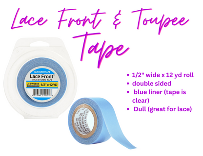 Walker Tape Lace Front Wig Blue Support Tape 1/2" x 12yd Double Sided Tape Roll for Toupee, Wigs, Hair Extensions Made in The U.S.A. (Tape Strips, 1/2" X 12yd)