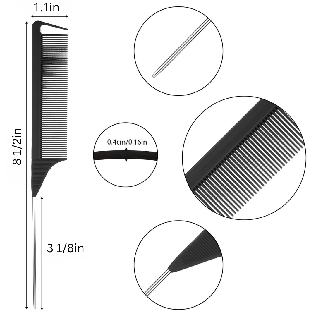 Hook Pin Tail 3 pc Carbon Combs Rat Tail Loc Comb (1 Comb)