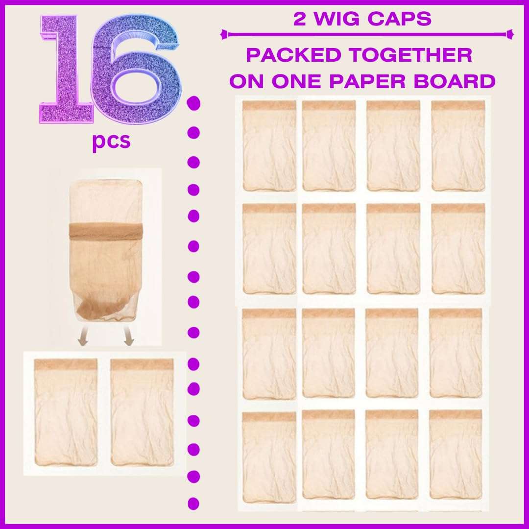 HD Wig Caps (16 pcs) Ultra Thin Invisible Lace Front Wig Caps Nylon Stocking Caps Sheer Nude Transparent Fit Melted Scalp Look (8pk / 16 pcs) (Amazon) The Boss Hair 14