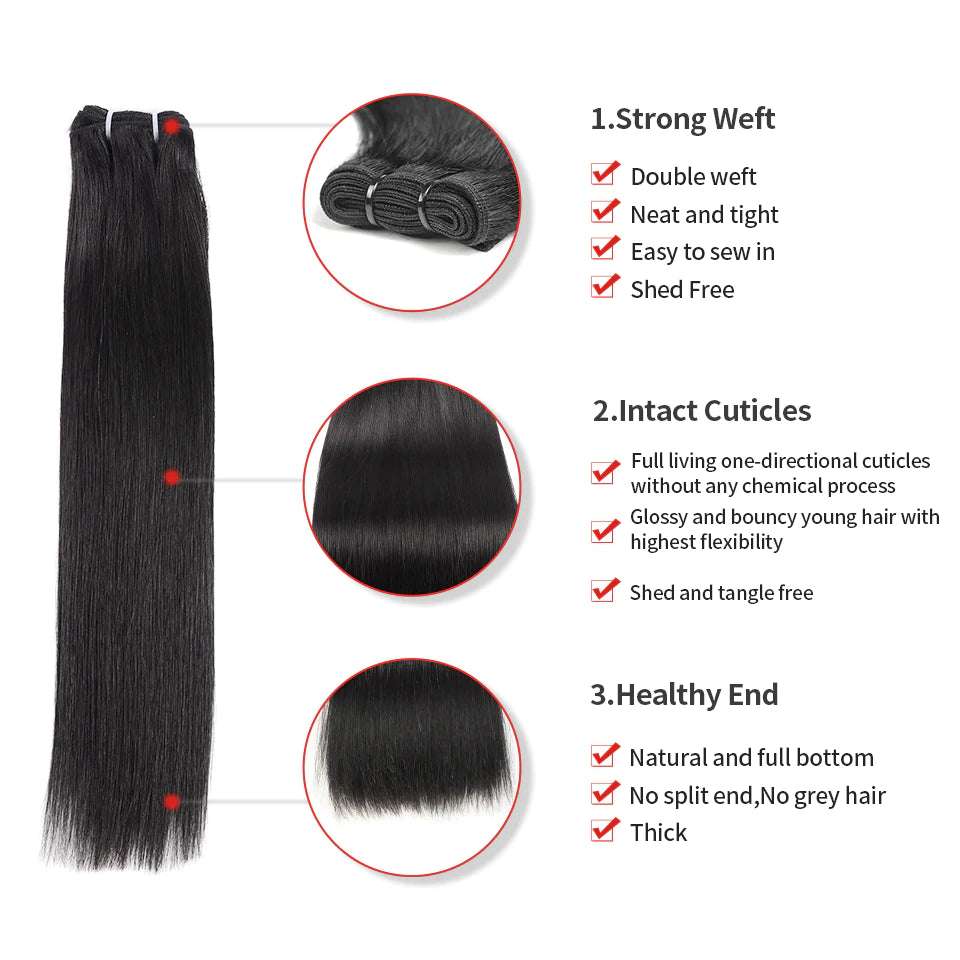 12A Virgin / Raw Hair Extensions Straight Bundle Hair 14"- 28" Full Ends 1 Bundle per pack