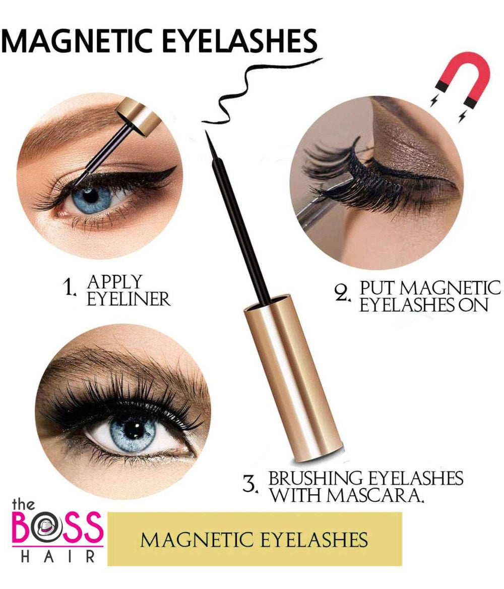 Magnetic Eyelashes 3 Pair with Liner and Lash Applicator Tool