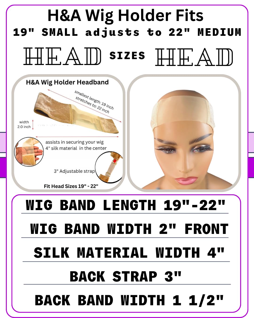 Non Slip Wig Grip Small Adjusts to Medium Headband Secures Wig Front 4in Silk Section Wear & Go Lace Wigs The Boss Hair 1