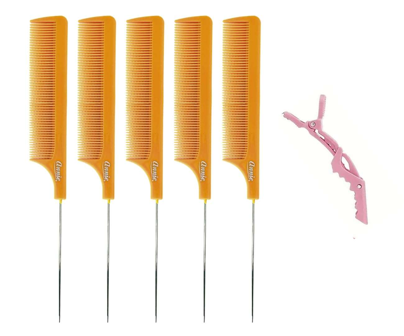 Rat Tail 5pcs Pin Tail CombS Anti-static Heat Resistant Fine-Tooth Sectioning Parting Styling Locking Hair Loc Comb & an Alligator Hair Clip