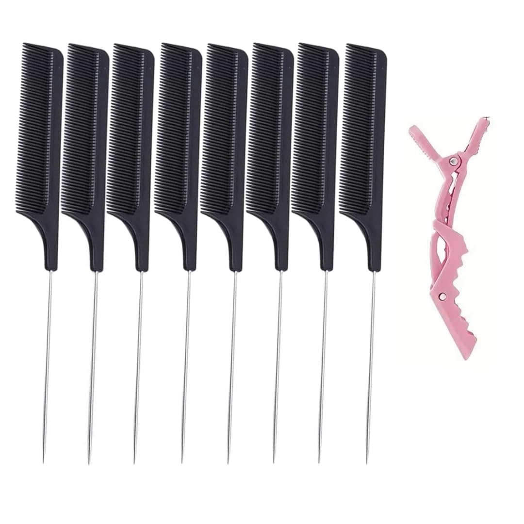 Rat Tail 5pcs Pin Tail CombS Anti-static Heat Resistant Fine-Tooth Sectioning Parting Styling Locking Hair Loc Comb & an Alligator Hair Clip