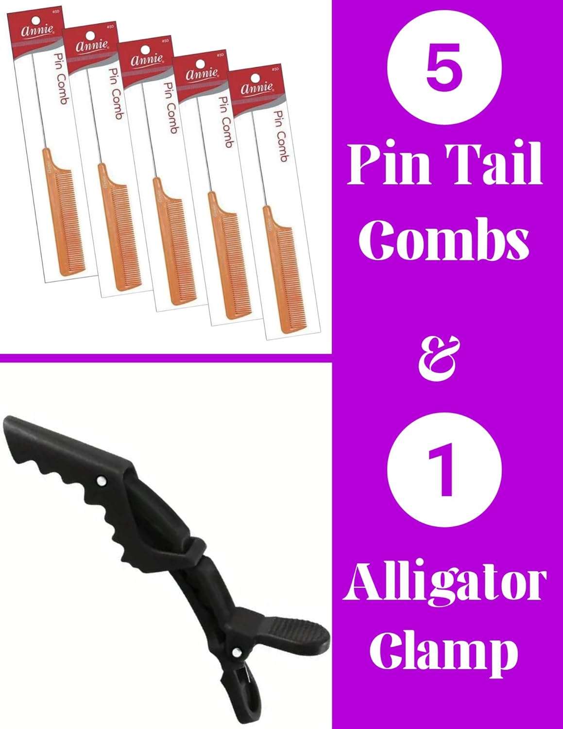 Rat Tail 5pcs Pin Tail CombS Anti-static Heat Resistant Fine-Tooth Sectioning Parting Styling Locking Hair Loc Comb & an Alligator Hair Clip