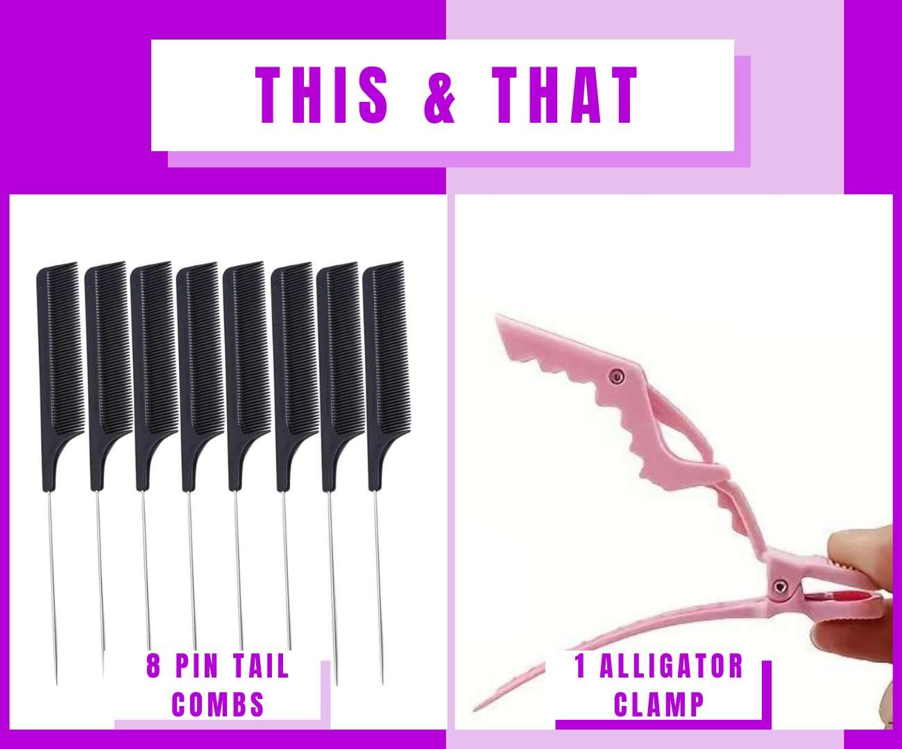 Rat Tail 5pcs Pin Tail CombS Anti-static Heat Resistant Fine-Tooth Sectioning Parting Styling Locking Hair Loc Comb & an Alligator Hair Clip