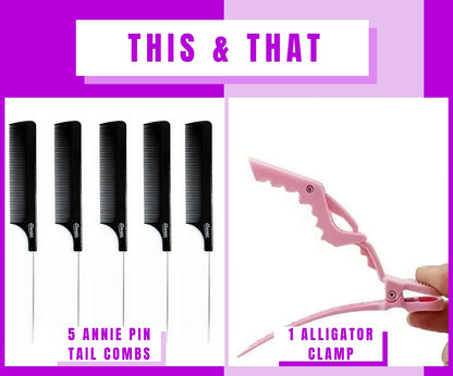 Rat Tail 5pcs Pin Tail CombS Anti-static Heat Resistant Fine-Tooth Sectioning Parting Styling Locking Hair Loc Comb & an Alligator Hair Clip