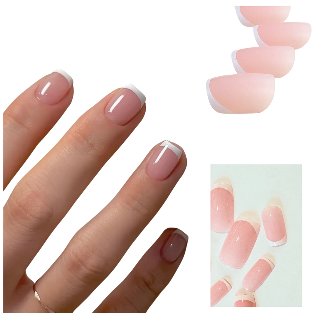 24pcs Press On Fingernails Fake Nails With Designs Full Cover French Style For Women